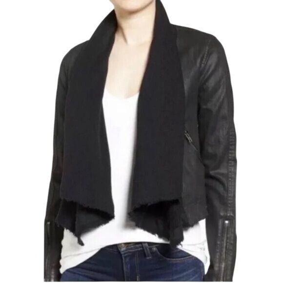 Free People Coated Denim & Sweater Zip Cuff Multi Styled Moto Jacket - Picture 8 of 9